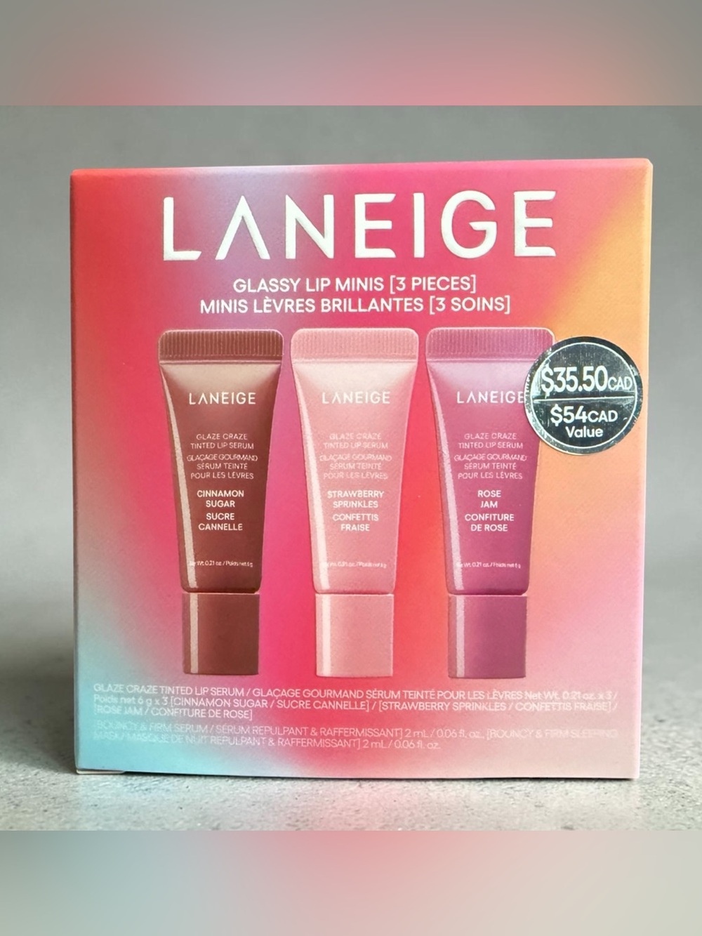 Laneige Glassy Lip Minis 3 Pc. Glaze Craze Tinted
Peptide Lip Serum Gift